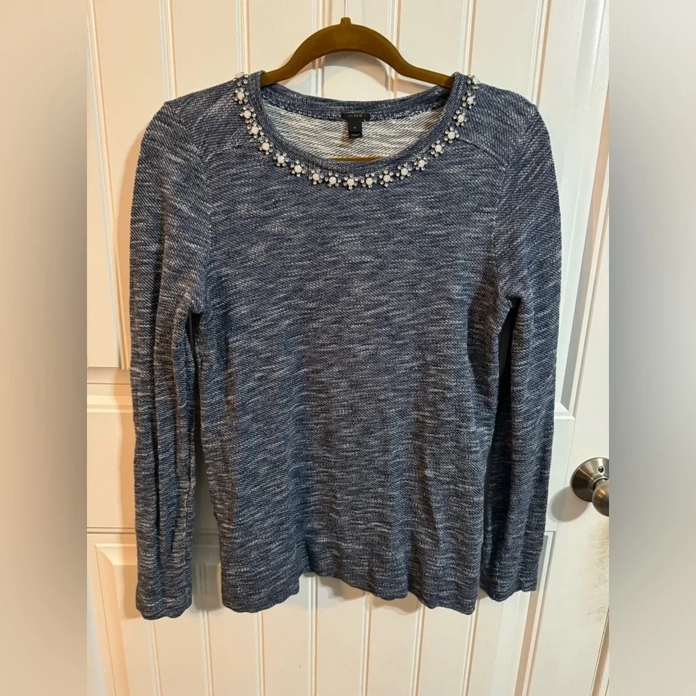 J Crew Blue Jeweled Rhinestone Pullover - Picture 2 of 5